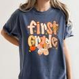 First Grade Fall Floral Coquette Bow Teachers Students Women's Comfort Colors T-Shirt Denim
