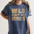 Fun Zoo Animal Print Teacher Shirts Wild About My Students Women's Comfort Colors T-Shirt Denim