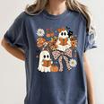 Ghost Reading Books Halloween Bow Spooky Teacher Student Women's Comfort Colors T-Shirt Denim
