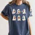 Ghost Reading Books Teacher Halloween Librarian Cute Boook Women's Comfort Colors T-Shirt Denim