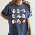 Ghost Reading Teacher Halloween Librarian Book Lover School Women's Comfort Colors T-Shirt Denim Ghost Reading Teacher Halloween Librarian Book Lover School Women's Comfort Colors T-Shirt Denim
