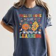 Groovy Fall In Love With Learning Autumn Pumpkin Teacher Women's Comfort Colors T-Shirt Denim Groovy Fall In Love With Learning Autumn Pumpkin Teacher Women's Comfort Colors T-Shirt Denim