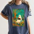 Groovy Ghost Reading Book Cat Halloween Ghost Teacher Women's Comfort Colors T-Shirt Denim Groovy Ghost Reading Book Cat Halloween Ghost Teacher Women's Comfort Colors T-Shirt Denim