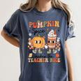 Groovy Pumpkin Spice Makes Teacher Nice Fall Thanksgiving Women's Comfort Colors T-Shirt Denim Groovy Pumpkin Spice Makes Teacher Nice Fall Thanksgiving Women's Comfort Colors T-Shirt Denim