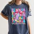 Groovy Teacher Cute Coquette Bow Flower Retro Back To School Women's Comfort Colors T-Shirt Denim