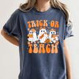 Groovy Teacher Halloween Trick Or Teach Ghost Men Women Kids Women's Comfort Colors T-Shirt Denim Groovy Teacher Halloween Trick Or Teach Ghost Men Women Kids Women's Comfort Colors T-Shirt Denim