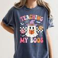 Groovy Teaching My Boos Teacher Ghost Halloween Teacher Women's Comfort Colors T-Shirt Denim Groovy Teaching My Boos Teacher Ghost Halloween Teacher Women's Comfort Colors T-Shirt Denim
