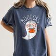 Halloween Cute Ghost Book Reading Teacher Women's Comfort Colors T-Shirt Denim Halloween Cute Ghost Book Reading Teacher Women's Comfort Colors T-Shirt Denim