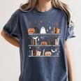 Halloween Library Ghost Books Teacher Spooky Trick Or Teach Women's Comfort Colors T-Shirt Denim
