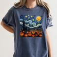 Halloween Pumpkin Starry Night Van Gogh Art Teacher Women's Comfort Colors T-Shirt Denim Halloween Pumpkin Starry Night Van Gogh Art Teacher Women's Comfort Colors T-Shirt Denim