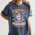 Halloween Skeleton Teacher Phonemes Graphemes Caffeine Lover Women's Comfort Colors T-Shirt Denim