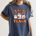 Halloween Teacher Ghosts Trick Or Teach Retro Costume Women Women's Comfort Colors T-Shirt Denim Halloween Teacher Ghosts Trick Or Teach Retro Costume Women Women's Comfort Colors T-Shirt Denim