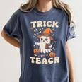 Halloween Teacher Shirts Women School Trick Or Teach Groovy Women's Comfort Colors T-Shirt Denim Halloween Teacher Shirts Women School Trick Or Teach Groovy Women's Comfort Colors T-Shirt Denim