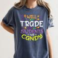 Halloween Teacher Will Trade Students For Candy Women Men Women's Comfort Colors T-Shirt Denim Halloween Teacher Will Trade Students For Candy Women Men Women's Comfort Colors T-Shirt Denim