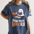 Halloween Teacher Women Cute Reading Ghost Read More Books Women's Comfort Colors T-Shirt Denim