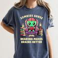 Halloween Teacher Zombie Reading Is Good For Brains Women's Comfort Colors T-Shirt Denim