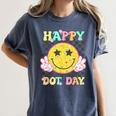 Happy Dot Day Hippie Flowers Smile Face Groovy Teacher Kids Women's Comfort Colors T-Shirt Denim