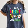 Happy First Day Of School Teacher Back To School Student Women's Comfort Colors T-Shirt Denim Happy First Day Of School Teacher Back To School Student Women's Comfort Colors T-Shirt Denim
