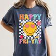 Happy Fri-Yay Groovy Teacher Friday Weekend Fri Yay Women's Comfort Colors T-Shirt Denim Happy Fri-Yay Groovy Teacher Friday Weekend Fri Yay Women's Comfort Colors T-Shirt Denim