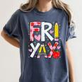 Happy Fri-Yay Teacher Back To School Friday Lovers Women's Comfort Colors T-Shirt Denim Happy Fri-Yay Teacher Back To School Friday Lovers Women's Comfort Colors T-Shirt Denim