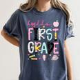 Hello First Grade Teacher Coquette Pencil Bow Back To School Women's Comfort Colors T-Shirt Denim