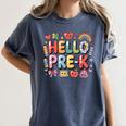 Hello Pre-K Back To School Teacher Student Fun Graphic Tee Women's Comfort Colors T-Shirt Denim