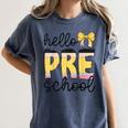 Hello Pre-K Preschool Back To School First Day Teacher Kids Women's Comfort Colors T-Shirt Denim