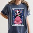 La Maestra Halloween Mexican Bingo Card Teacher Lottery Card Women's Comfort Colors T-Shirt Denim