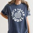 Let's Learn Today Checkered Apple Back To School Teacher Women's Comfort Colors T-Shirt Denim