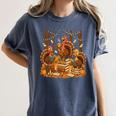 Librarian Turkey Reading Book Fall Thanksgiving Teacher Women's Comfort Colors T-Shirt Denim