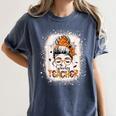 Messy Bun Spooky Teacher Bleached Halloween Teachers Women's Comfort Colors T-Shirt Denim Messy Bun Spooky Teacher Bleached Halloween Teachers Women's Comfort Colors T-Shirt Denim