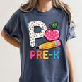P Is For Pre K Teacher Student Pencil Apple Back To School Women's Comfort Colors T-Shirt Denim P Is For Pre K Teacher Student Pencil Apple Back To School Women's Comfort Colors T-Shirt Denim