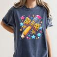 Pencil Leopard Coquette Bow Teacher Life Back To School Women's Comfort Colors T-Shirt Denim