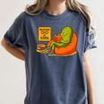 Pickle Reading Books Bookworm Teacher Librarian Kids Retro Women's Comfort Colors T-Shirt Denim