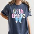 Preppy Fifth Grade Teacher Blue Floral Coquette Pencil Bow Women's Comfort Colors T-Shirt Denim