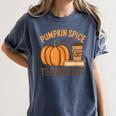Pumpkin Spice And Teacher Life Halloween Teacher Women's Comfort Colors T-Shirt Denim Pumpkin Spice And Teacher Life Halloween Teacher Women's Comfort Colors T-Shirt Denim