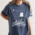 Read In Peace Skeleton Halloween Book Reading Spooky Teacher Women's Comfort Colors T-Shirt Denim