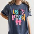 Lets Read Reading Teacher Back To School Literacy Pencil Bow Women's Comfort Colors T-Shirt Denim