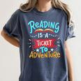 Reading Adventure Library Student Teacher Book Women's Comfort Colors T-Shirt Denim