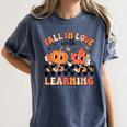 Retro Fall In Love With Learning Autumn Pumpkin Teacher Women's Comfort Colors T-Shirt Denim Retro Fall In Love With Learning Autumn Pumpkin Teacher Women's Comfort Colors T-Shirt Denim