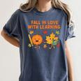 Retro Fall In Love With Learning Autumn Pumpkin Teacher Women's Comfort Colors T-Shirt Denim Retro Fall In Love With Learning Autumn Pumpkin Teacher Women's Comfort Colors T-Shirt Denim