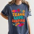 Retro Teach Love Inspire Back To School Teachers Women's Comfort Colors T-Shirt Denim Retro Teach Love Inspire Back To School Teachers Women's Comfort Colors T-Shirt Denim