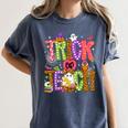 Retro Trick Or Teach Leopard Ghost Halloween Spooky Teacher Women's Comfort Colors T-Shirt Denim