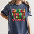 Santas Favorite Teacher Retro Groovy Christmas Xmas Women Women's Comfort Colors T-Shirt Denim