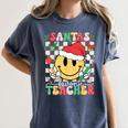 Santas Favorite Teacher Retro Groovy Smile Face Christmas Women's Comfort Colors T-Shirt Denim Santas Favorite Teacher Retro Groovy Smile Face Christmas Women's Comfort Colors T-Shirt Denim