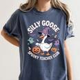 Silly Goose Spooky Teacher Club Halloween Witch Ghost Women's Comfort Colors T-Shirt Denim