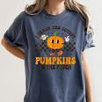 I Teach The Cutest Pumpkins In The Patch Groovy Teacher Fall Women's Comfort Colors T-Shirt Denim