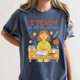 I Teach In My Pajamas Crayon Home School Teacher PJs Women's Comfort Colors T-Shirt Denim