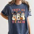 Teacher Halloween Trick Or Teach Cute Ghost Coffee Pumpkins Women's Comfort Colors T-Shirt Denim