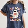 Teacher Halloween Trick Or Teach Floral Ghost Women's Comfort Colors T-Shirt Denim
